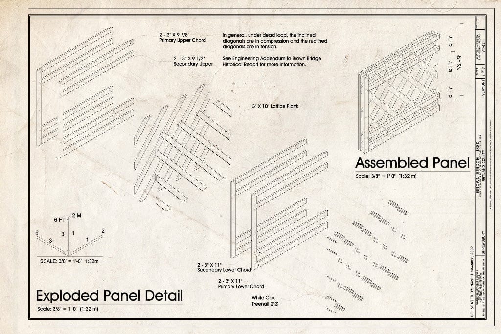 Blueprint Exploded Panel Detail; Assembled Panel - Brown Bridge, Spanning Cold River, Upper Cold River Road, Shrewsbury, Rutland County, VT