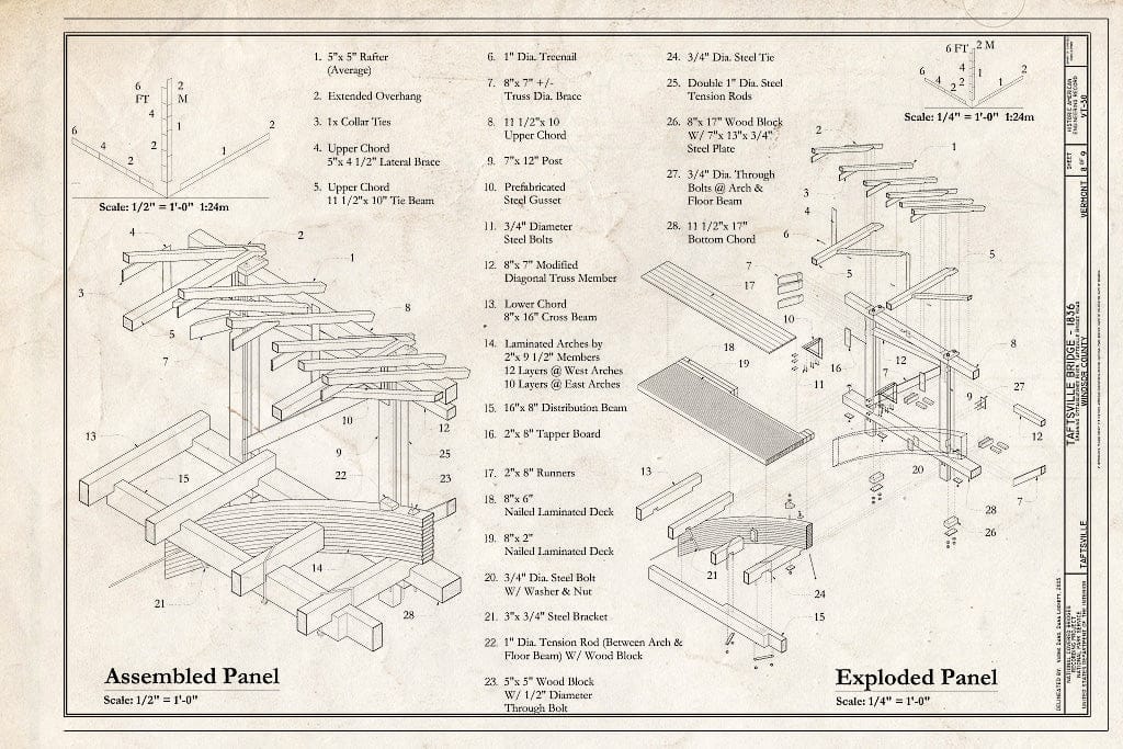 Blueprint Assembled Panel; Exploded Panel - Taftsville Bridge, Spanning Ottaquechee River, Taftsville Bridge Road, Taftsville, Windsor County, VT