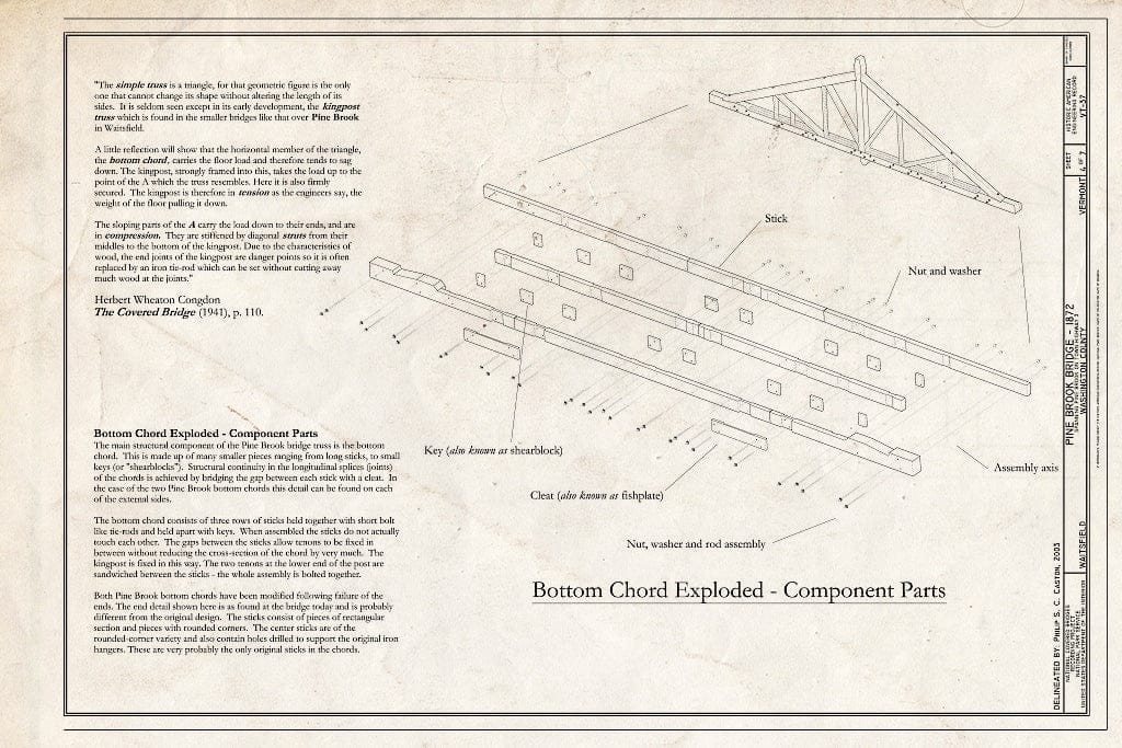 Blueprint Bottom Chord Exploded-Component Parts - Pine Brook Bridge, Spanning Pine Brook on Town Highway 3, Fayston, Washington County, VT