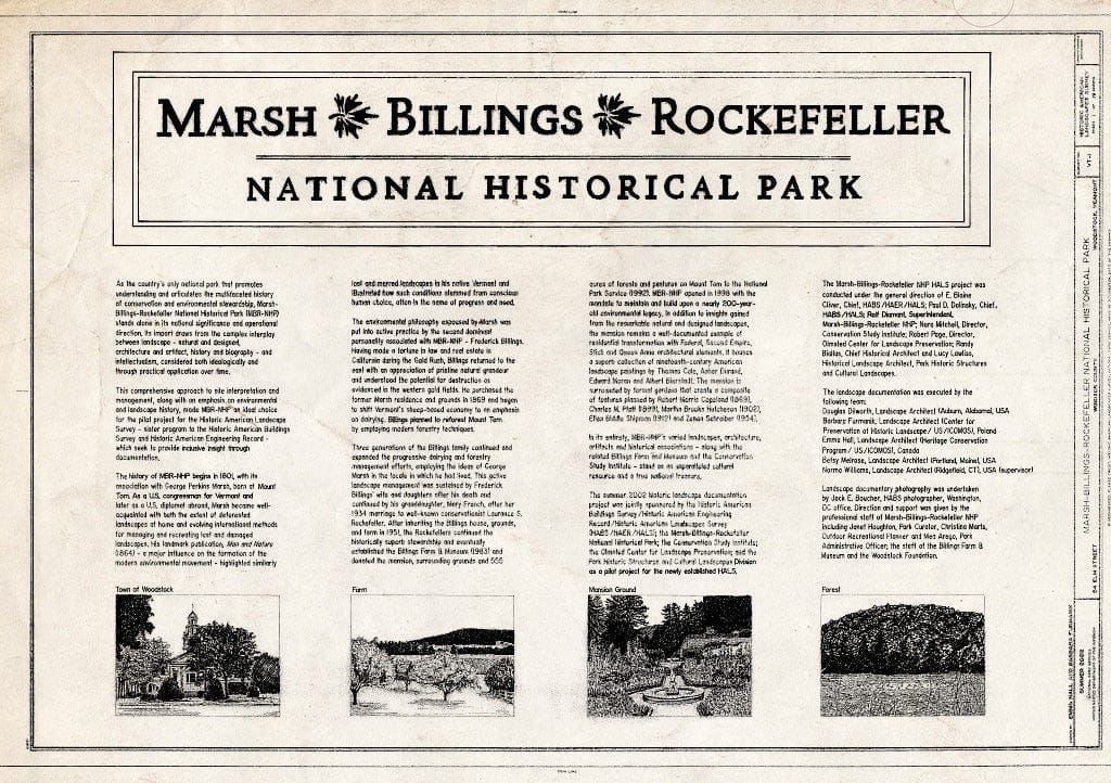 Blueprint Cover Sheet - Marsh-Billings-Rockefeller National Historical Park, 54 Elm Street, Woodstock, Windsor County, VT