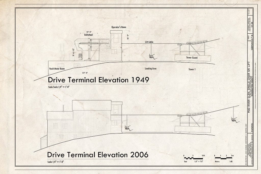 Blueprint Drive Terminal Elevation 1949; Drive Terminal Elevation 2006 - Mad River Glen, Single Chair Ski Lift, 62 Mad River Glen Resort Road, Fayston, Washington County, VT