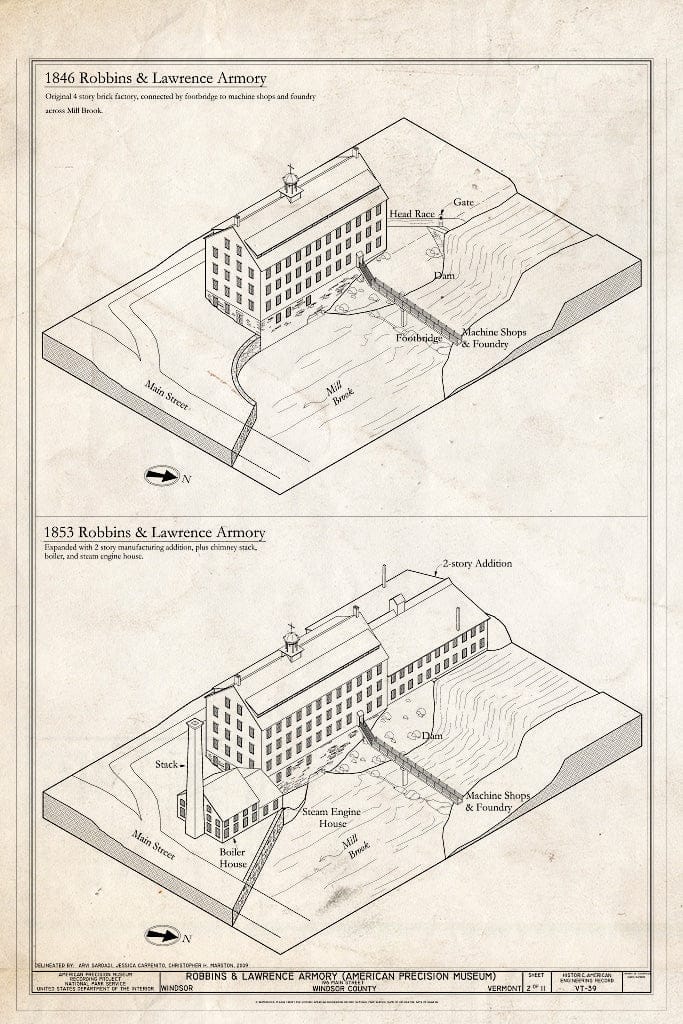 Blueprint Evolution 1846-1853 - Robbins & Lawrence Armory, 196 Main Street, Windsor, Windsor County, VT