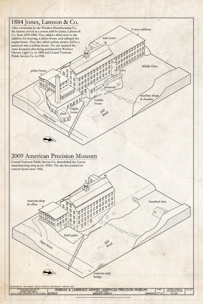 Blueprint Evolution 1884-2009 - Robbins & Lawrence Armory, 196 Main Street, Windsor, Windsor County, VT