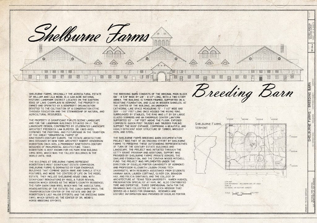 Blueprint Cover Sheet - Shelburne Farms, Breeding Barn, 1611 Harbor Road, Shelburne, Chittenden County, VT