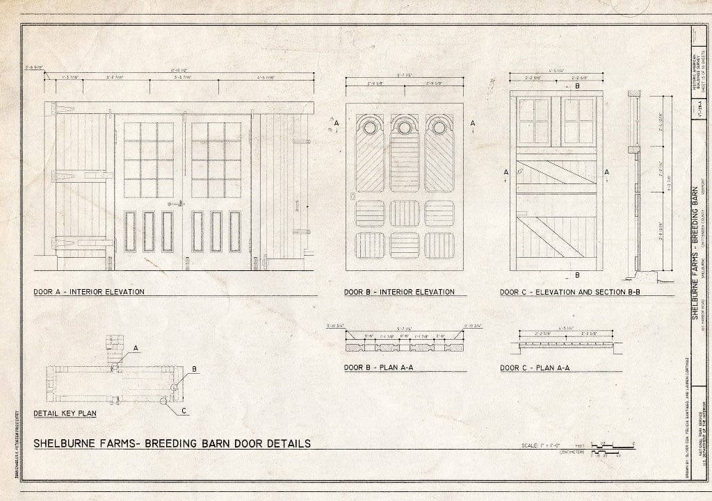 Blueprint Door Details - Shelburne Farms, Breeding Barn, 1611 Harbor Road, Shelburne, Chittenden County, VT