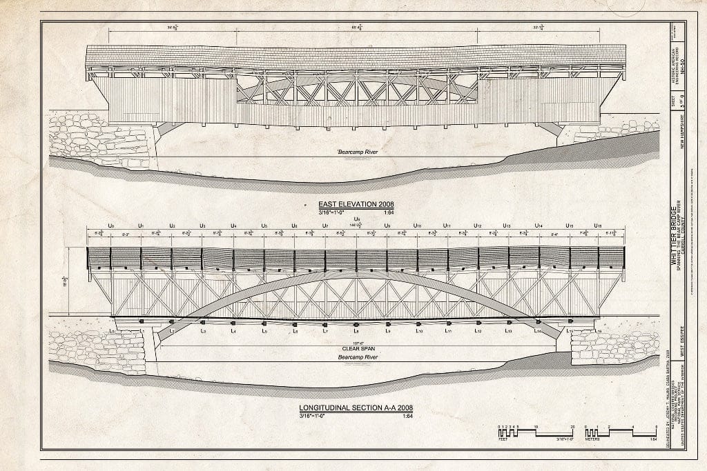 Blueprint East Elevation, Section A-A: Looking West - Hall Bridge, Spanning Saxtons River at Paradise Hill Road, Rockingham, Windham County, VT