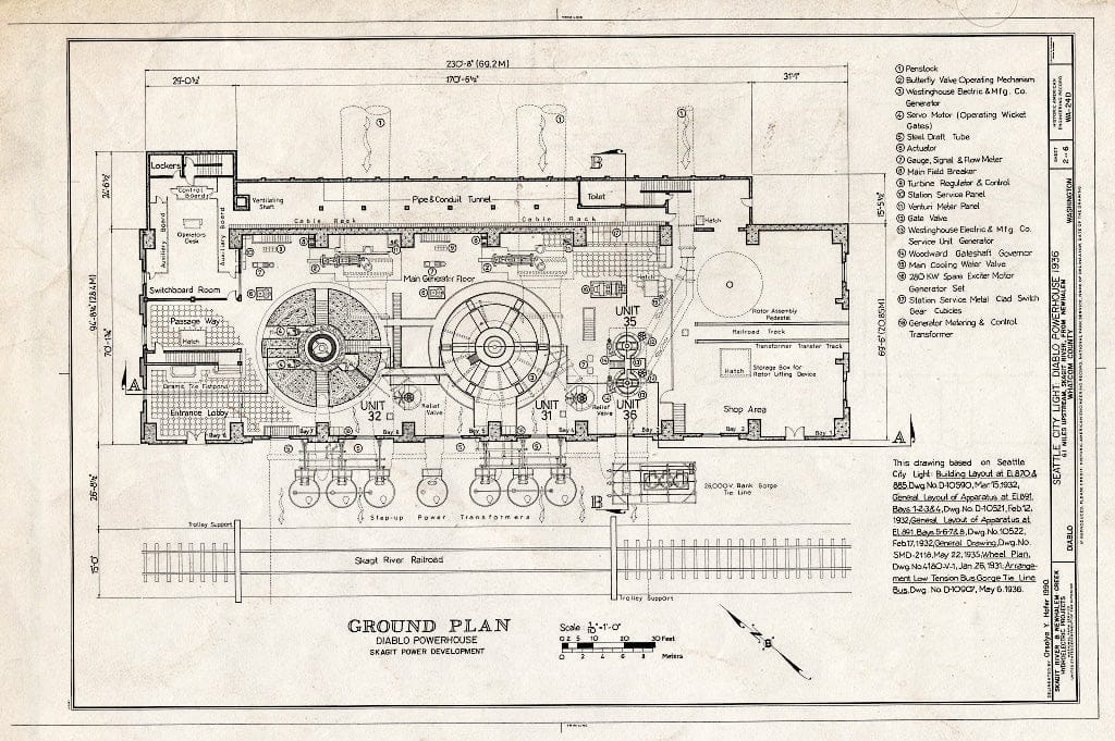 Blueprint Ground Plan - Skagit Power Development, Diablo Powerhouse, On Skagit River, 6.1 Miles Upstream from Newhalem, Newhalem, Whatcom County, WA