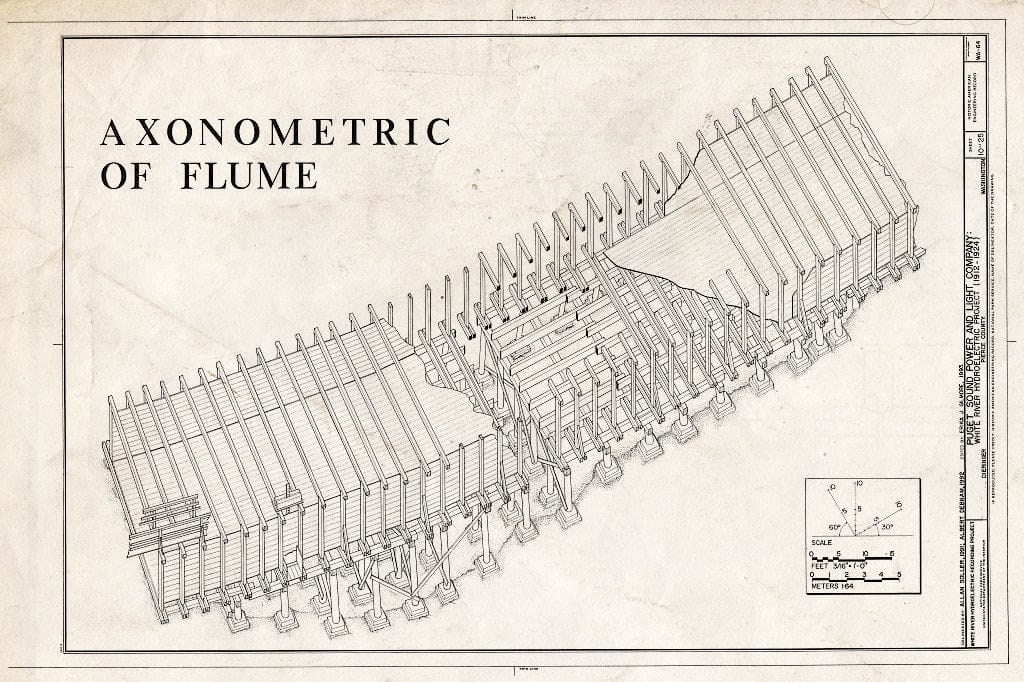 Blueprint Axonometric of Flume - Puget Sound Power & Light Company, White River Hydroelectric Project, 600 North River Avenue, Dieringer, Pierce County, WA