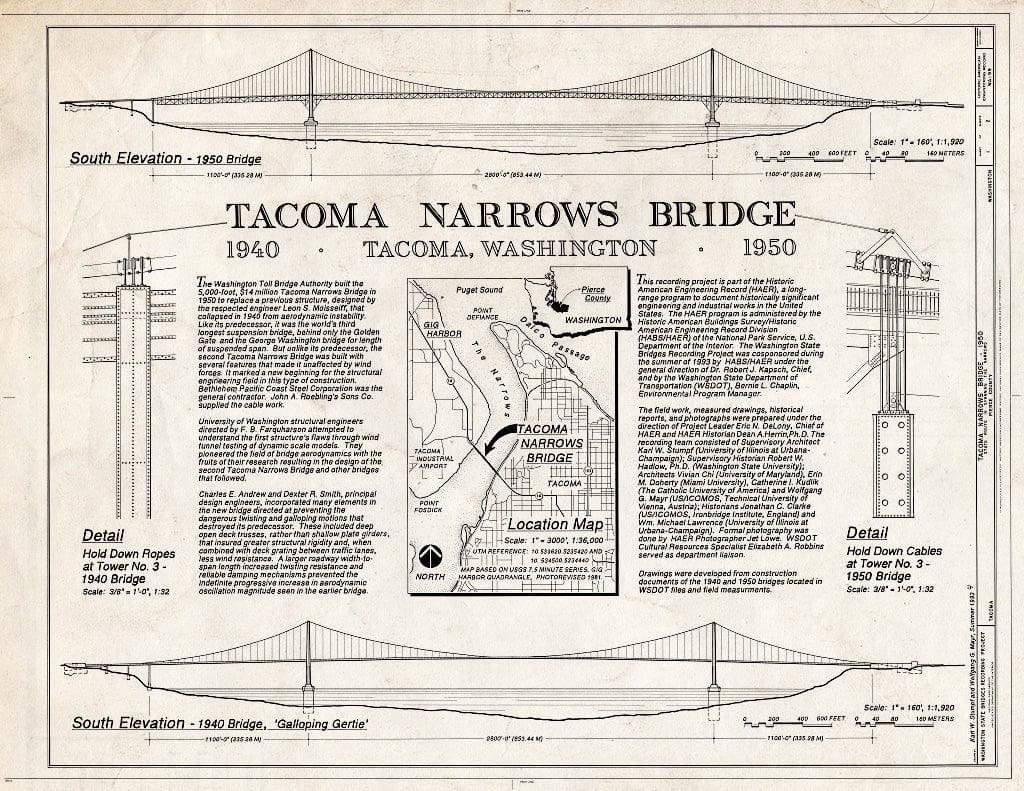 Blueprint 1. Cover Sheet - Tacoma Narrows Bridge, Spanning Narrows at State Route 16, Tacoma, Pierce County, WA