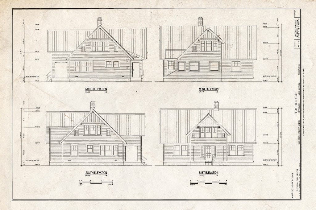 Blueprint elevations - Teacherage, 117Sixth Street North, Skykomish, King County, WA