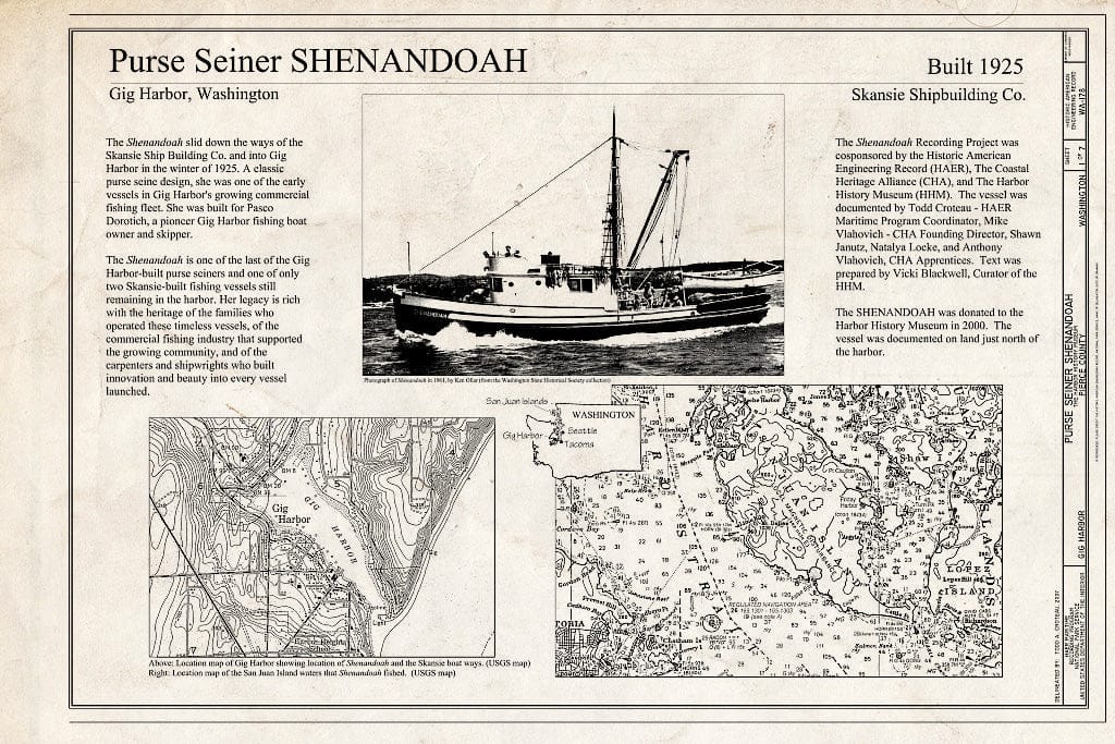 Blueprint Cover Sheet - Purse Seiner Shenandoah, Gig Harbor Peninsula Historical Society and Museum, Gig Harbor, Pierce County, WA