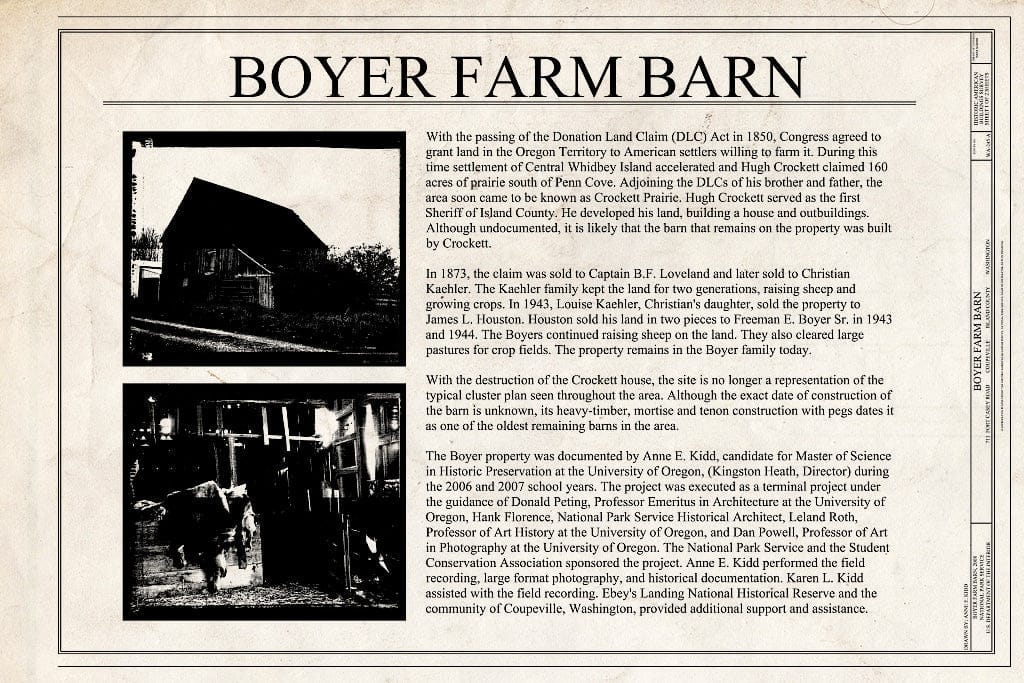 Blueprint Cover Sheet - Boyer Farm, Barn, 711 South Fort Casey Road, Coupeville, Island County, WA