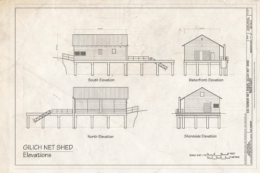 Blueprint Elevations - Gig Harbor Net Sheds, Gilich Net Shed, 3802 Harborview Drive, Gig Harbor, Pierce County, WA