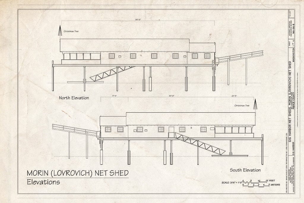 Blueprint Elevations: North, South - Gig Harbor Net Sheds, Morin Net Shed, 3811 Harborview Drive, Gig Harbor, Pierce County, WA