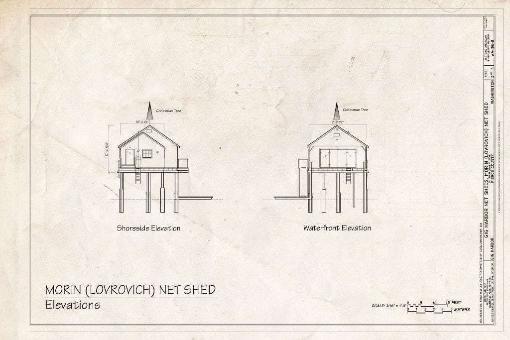 Blueprint Elevations: Shoreside, Waterfront - Gig Harbor Net Sheds, Morin Net Shed, 3811 Harborview Drive, Gig Harbor, Pierce County, WA