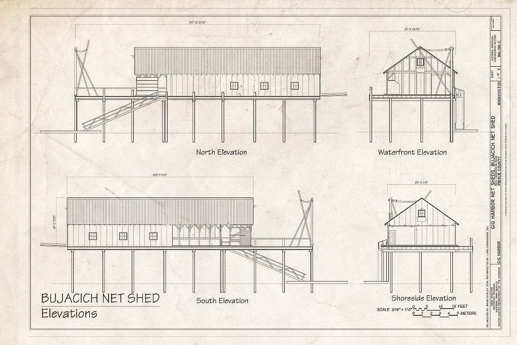 Blueprint Elevations - Gig Harbor Net Sheds, Bujacich Net Shed, 3625 Harborview Drive, Gig Harbor, Pierce County, WA