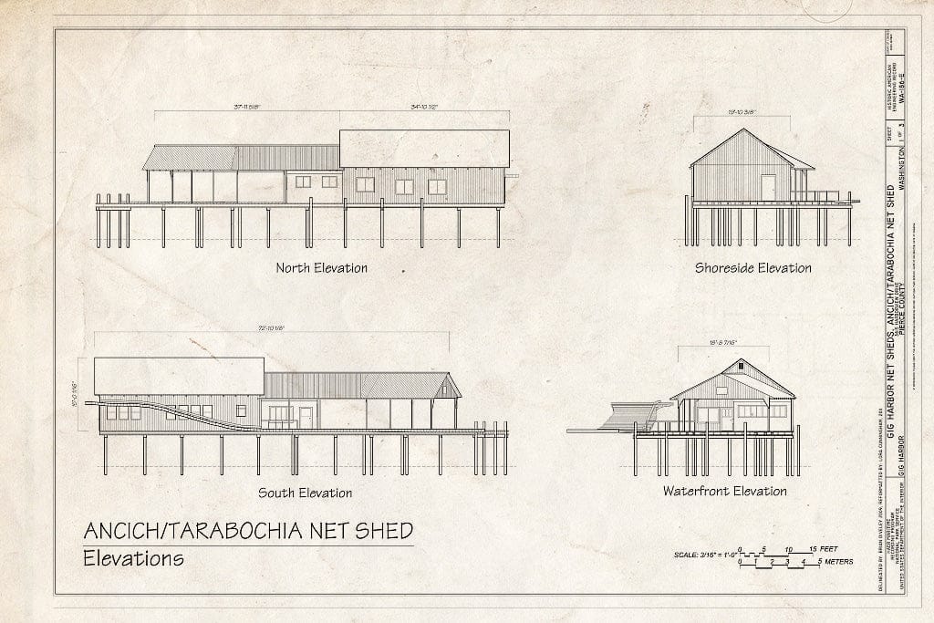 Blueprint Elevations - Gig Harbor Net Sheds, Ancich - Tarabochia Net Shed, 3615 Harborview Drive, Gig Harbor, Pierce County, WA