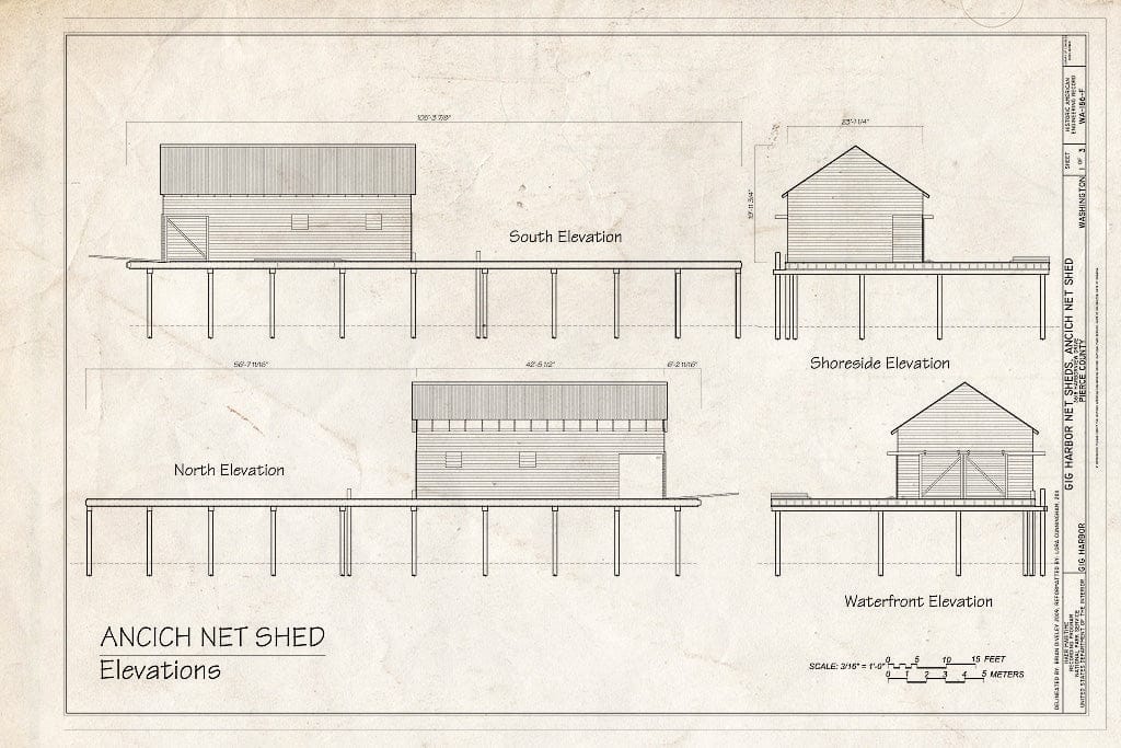 Blueprint Elevations - Gig Harbor Net Sheds, Ancich Net Shed, 3618 Harborview Drive, Gig Harbor, Pierce County, WA