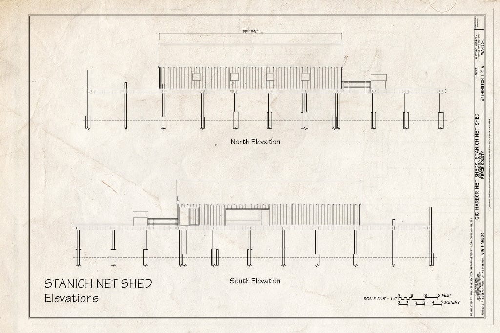 Blueprint Elevations: North, South - Gig Harbor Net Sheds, Stanich Net Shed, 8205 Dorotich Street, Gig Harbor, Pierce County, WA