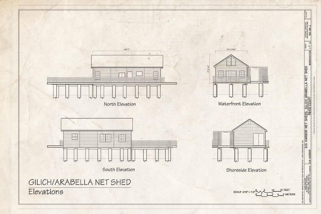 Blueprint Elevations - Gig Harbor Net Sheds, Gilich Net Shed, 3802 Harborview Drive, Gig Harbor, Pierce County, WA