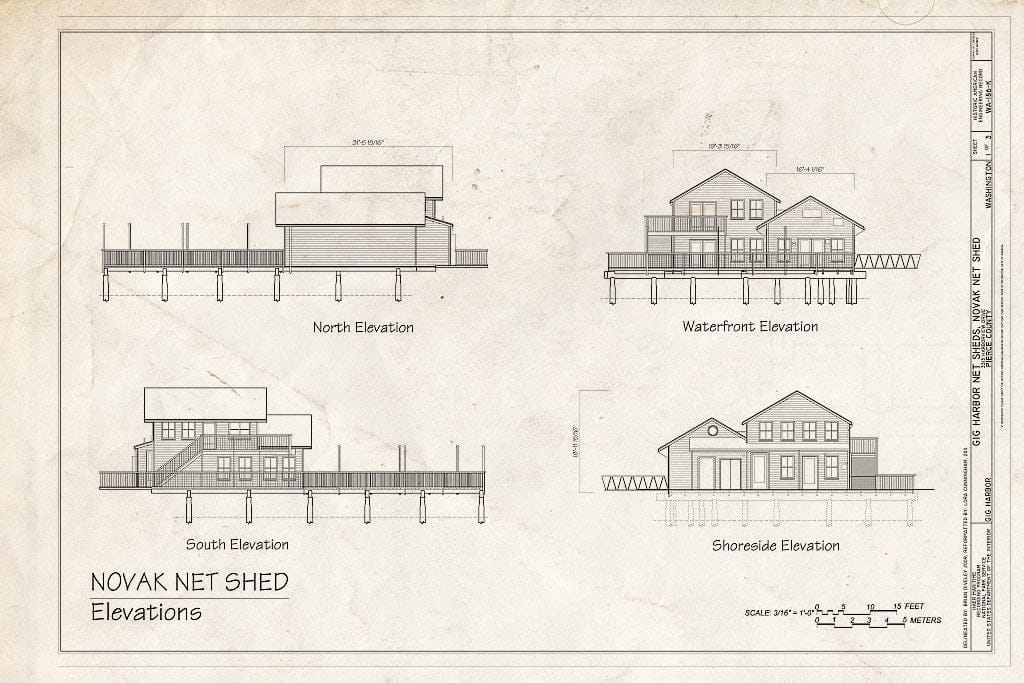 Blueprint Elevations - Gig Harbor Net Sheds, Novak Net Shed, 3313 Harborview Drive, Gig Harbor, Pierce County, WA