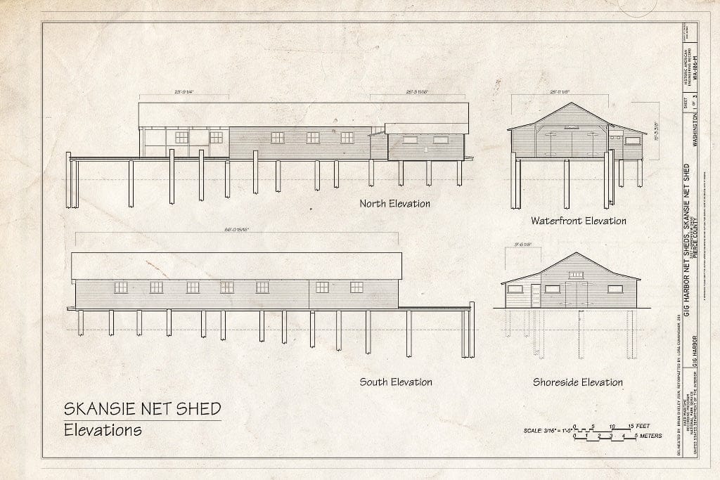 Blueprint Elevations - Gig Harbor Net Sheds, Skansie Brothers Net Shed, 3207 Harborview Drive, Gig Harbor, Pierce County, WA