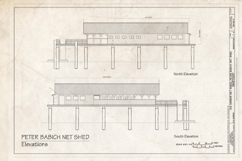 Blueprint Elevations: North, South - Gig Harbor Net Sheds, Babich Net Shed, 2700 Harborview Drive, Gig Harbor, Pierce County, WA