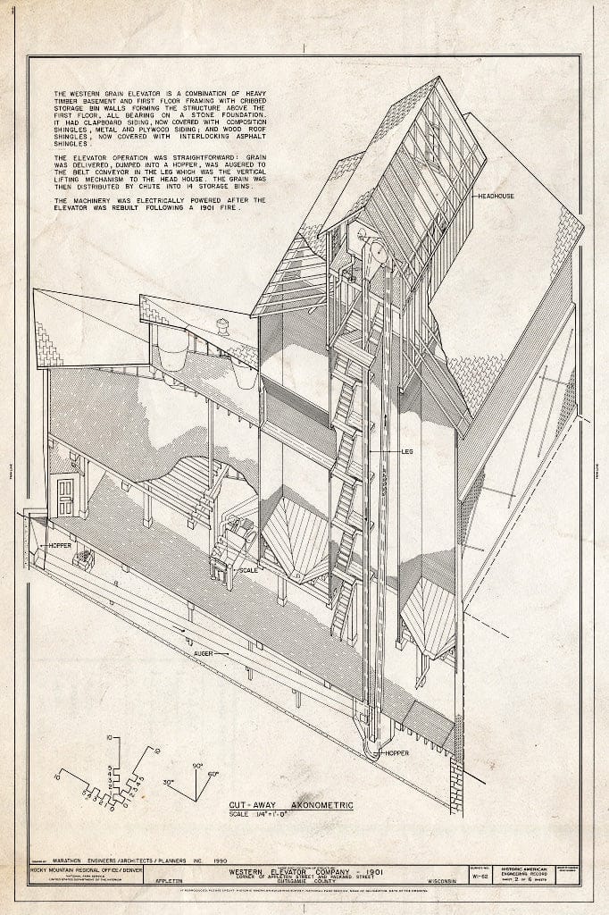 Blueprint Cut-Away Axonometric - Western Elevator Company, 507 North Appleton Street, Appleton, Outagamie County, WI