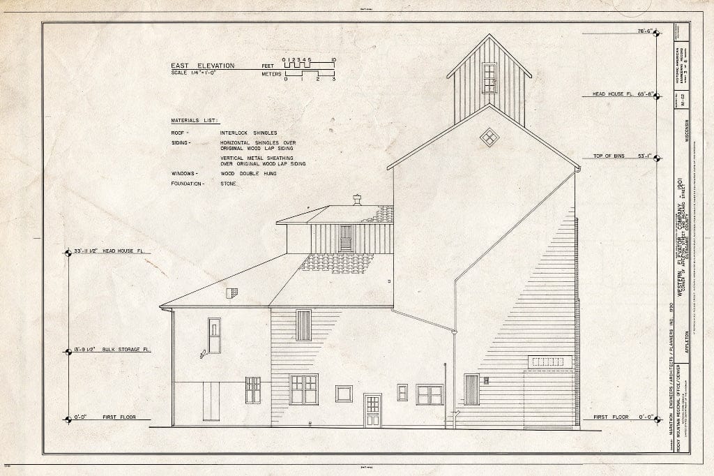 Blueprint East Elevation - Western Elevator Company, 507 North Appleton Street, Appleton, Outagamie County, WI