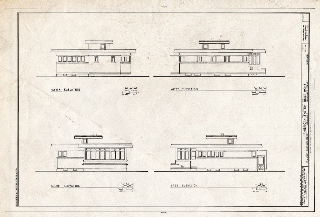 Blueprint 3. Elevations - American System-Built Home, 2714 West Burnham Street, Milwaukee, Milwaukee County, WI