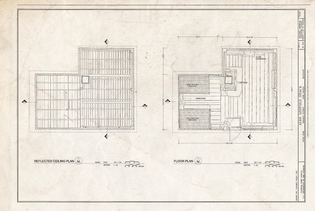 Blueprint Floor Plan & Reflected Ceiling Plan - Aldo Leopold Shack, Levee Road, Baraboo, Sauk County, WI