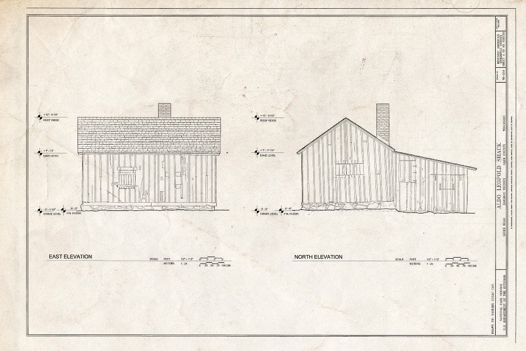 Blueprint East and North Elevations - Aldo Leopold Shack, Levee Road, Baraboo, Sauk County, WI