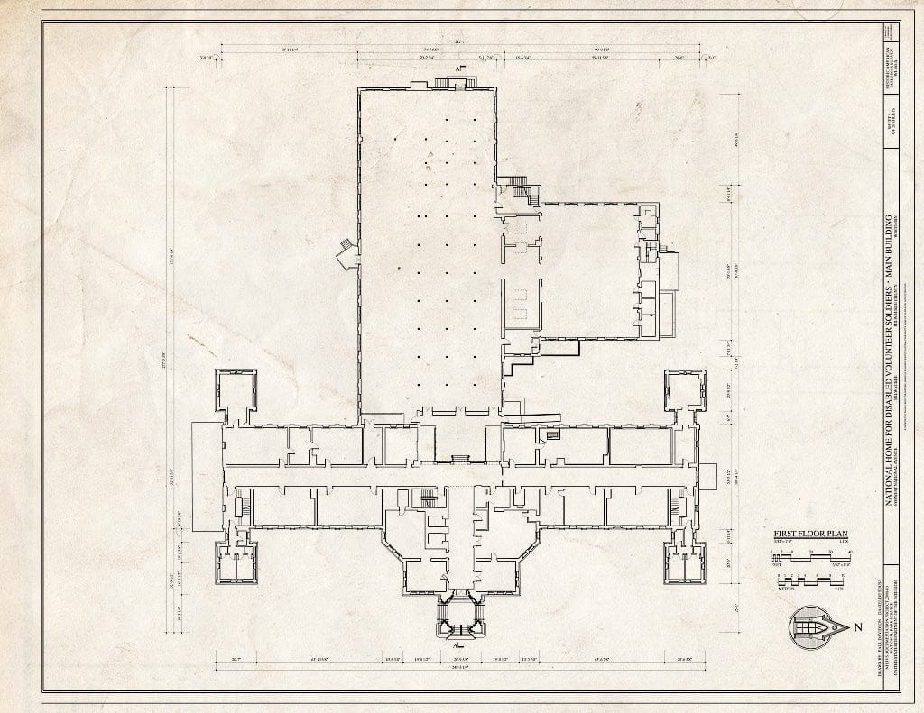 Blueprint First Floor Plan - National Home for Disabled Volunteer Soldiers, Northwestern Branch, Main Building, 5000 West National Avenue, Milwaukee, Milwaukee County, WI