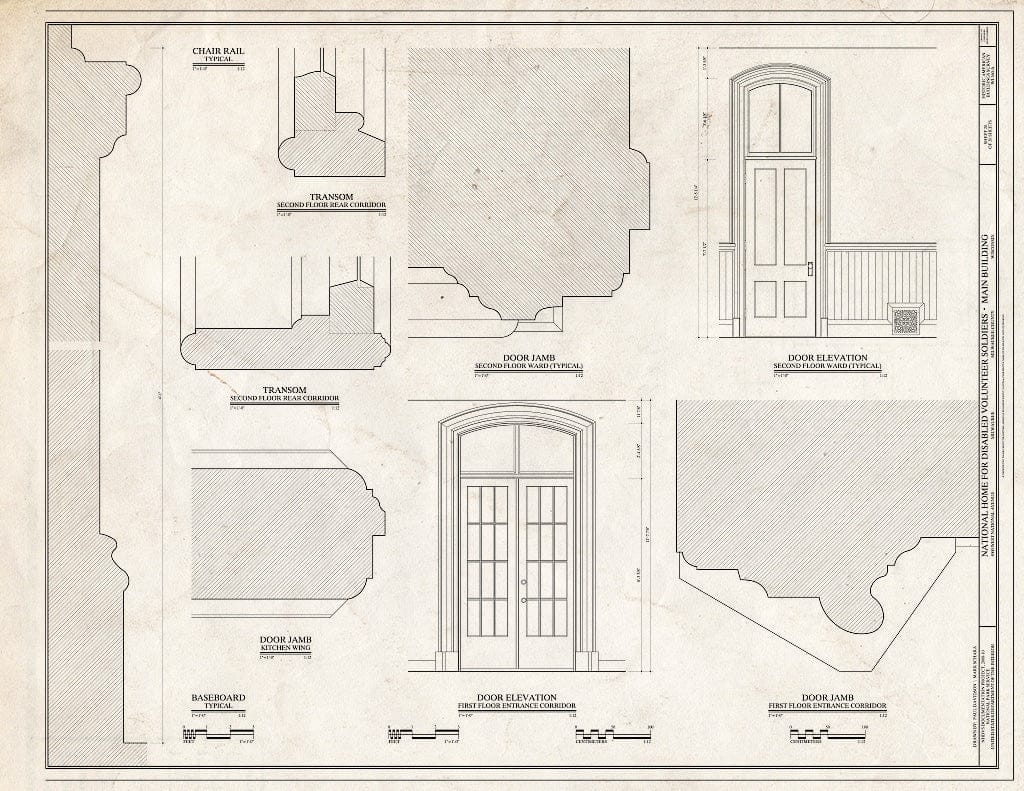 Blueprint Door Details - National Home for Disabled Volunteer Soldiers, Northwestern Branch, Main Building, 5000 West National Avenue, Milwaukee, Milwaukee County, WI