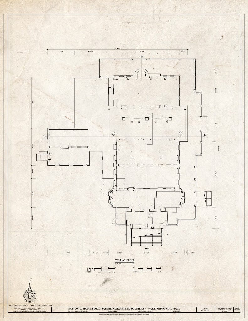 Blueprint Cellar Plan - National Home for Disabled Volunteer Soldiers, Northwestern Branch, Ward Memorial Hall, 5000 West National Avenue, Milwaukee, Milwaukee County, WI