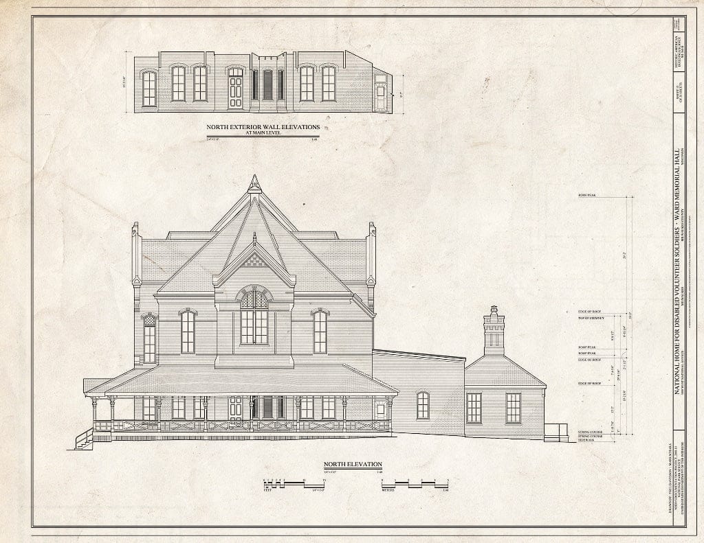 Blueprint East Elevation - National Home for Disabled Volunteer Soldiers, Northwestern Branch, Ward Memorial Hall, 5000 West National Avenue, Milwaukee, Milwaukee County, WI