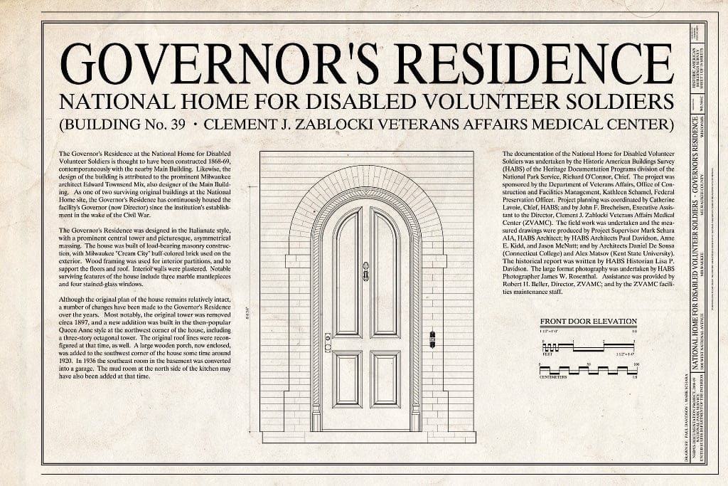 Blueprint Cover Sheet - National Home for Disabled Volunteer Soldiers, Northwestern Branch, Governor's Residence, 5000 West National Avenue, Milwaukee, Milwaukee County, WI