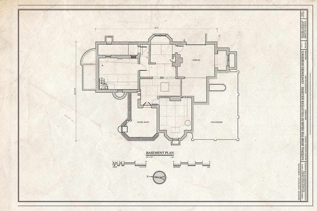 Blueprint Basement Plan - National Home for Disabled Volunteer Soldiers, Northwestern Branch, Governor's Residence, 5000 West National Avenue, Milwaukee, Milwaukee County, WI