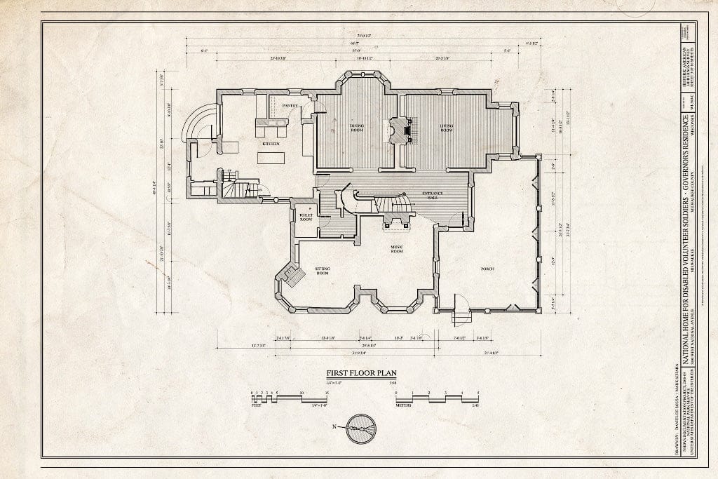 Blueprint First Floor Plan - National Home for Disabled Volunteer Soldiers, Northwestern Branch, Governor's Residence, 5000 West National Avenue, Milwaukee, Milwaukee County, WI