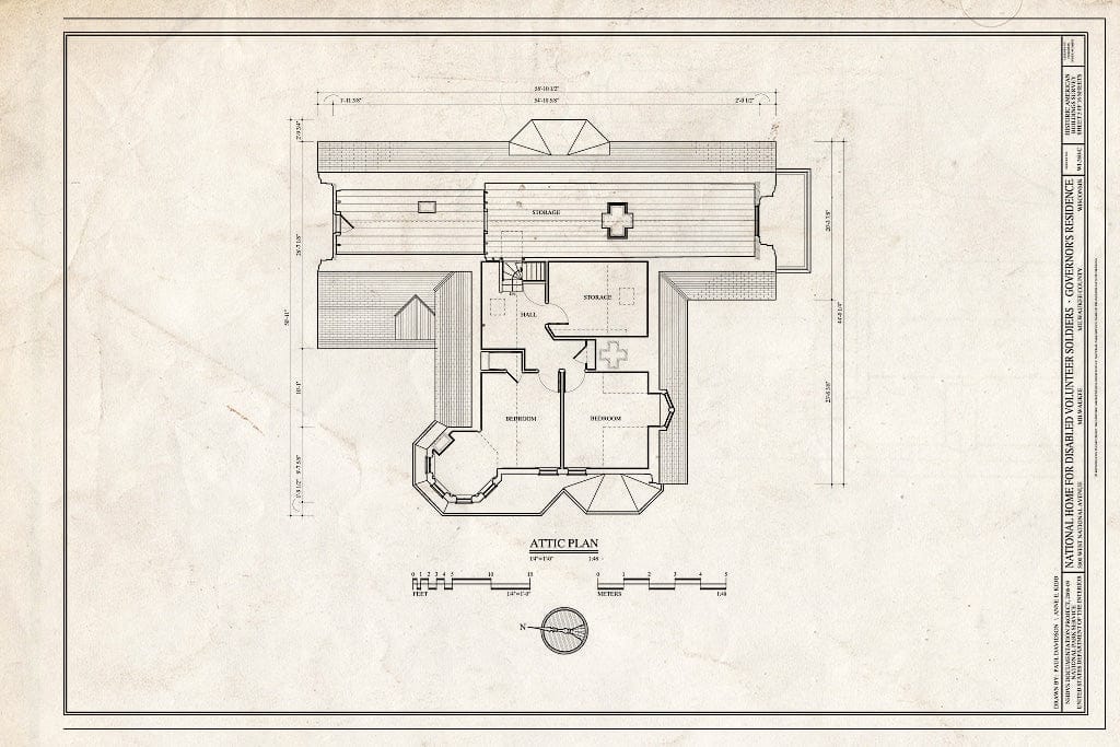 Blueprint Attic Plan - National Home for Disabled Volunteer Soldiers, Northwestern Branch, Governor's Residence, 5000 West National Avenue, Milwaukee, Milwaukee County, WI