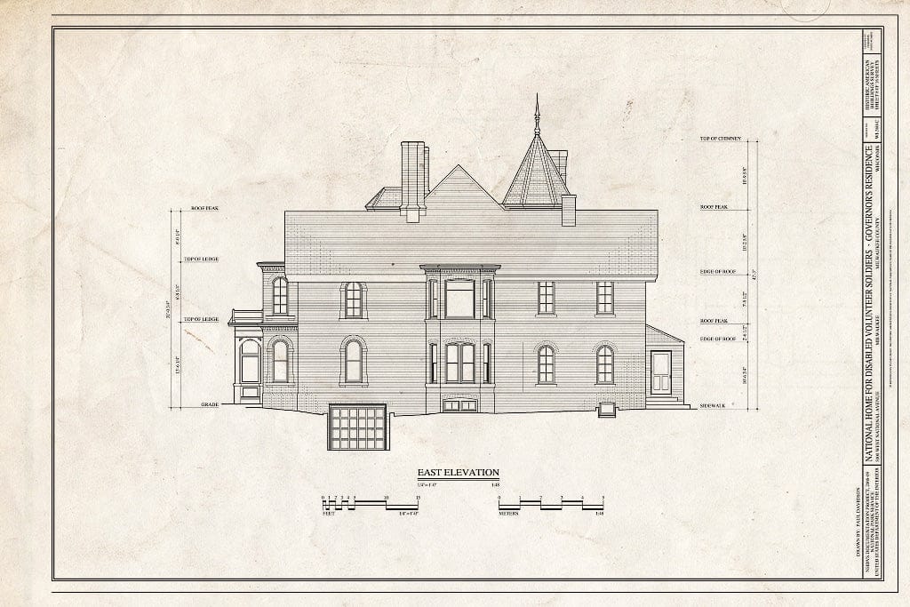 Blueprint East Elevation - National Home for Disabled Volunteer Soldiers, Northwestern Branch, Governor's Residence, 5000 West National Avenue, Milwaukee, Milwaukee County, WI