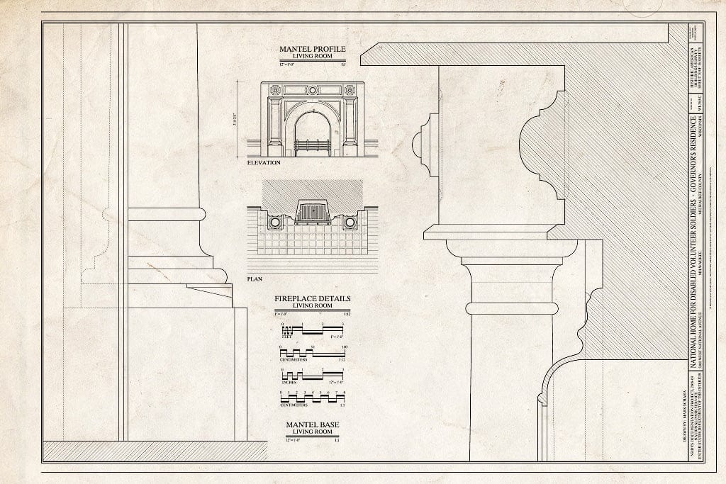 Blueprint Fireplace Details - National Home for Disabled Volunteer Soldiers, Northwestern Branch, Governor's Residence, 5000 West National Avenue, Milwaukee, Milwaukee County, WI