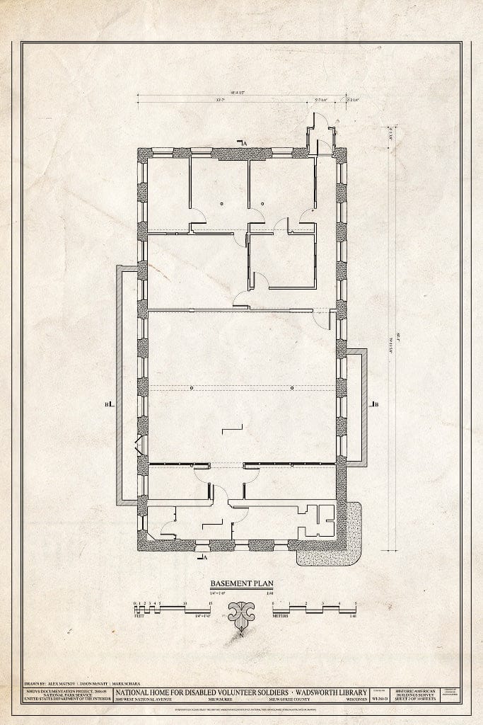 Blueprint Basement Plan - National Home for Disabled Volunteer Soldiers, Northwestern Branch, Wadsworth Library, 5000 West National Avenue, Milwaukee, Milwaukee County, WI