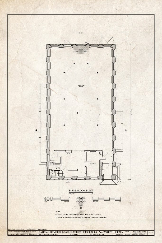 Blueprint First Floor Plan - National Home for Disabled Volunteer Soldiers, Northwestern Branch, Wadsworth Library, 5000 West National Avenue, Milwaukee, Milwaukee County, WI