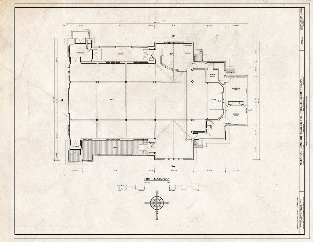 Blueprint First Floor Plan - National Home for Disabled Volunteer Soldiers, Northwestern Branch, Chapel, 5000 West National Avenue, Milwaukee, Milwaukee County, WI