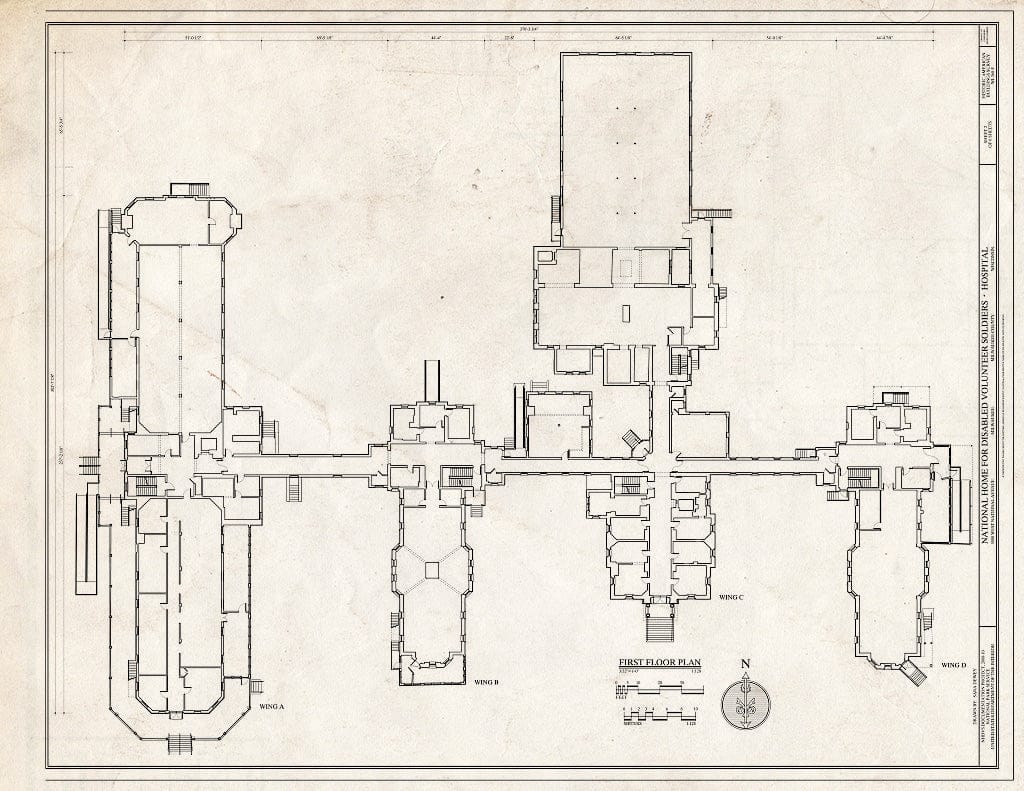 Blueprint First Floor Plan - National Home for Disabled Volunteer Soldiers, Northwestern Branch, Hospital, 5000 West National Avenue, Milwaukee, Milwaukee County, WI