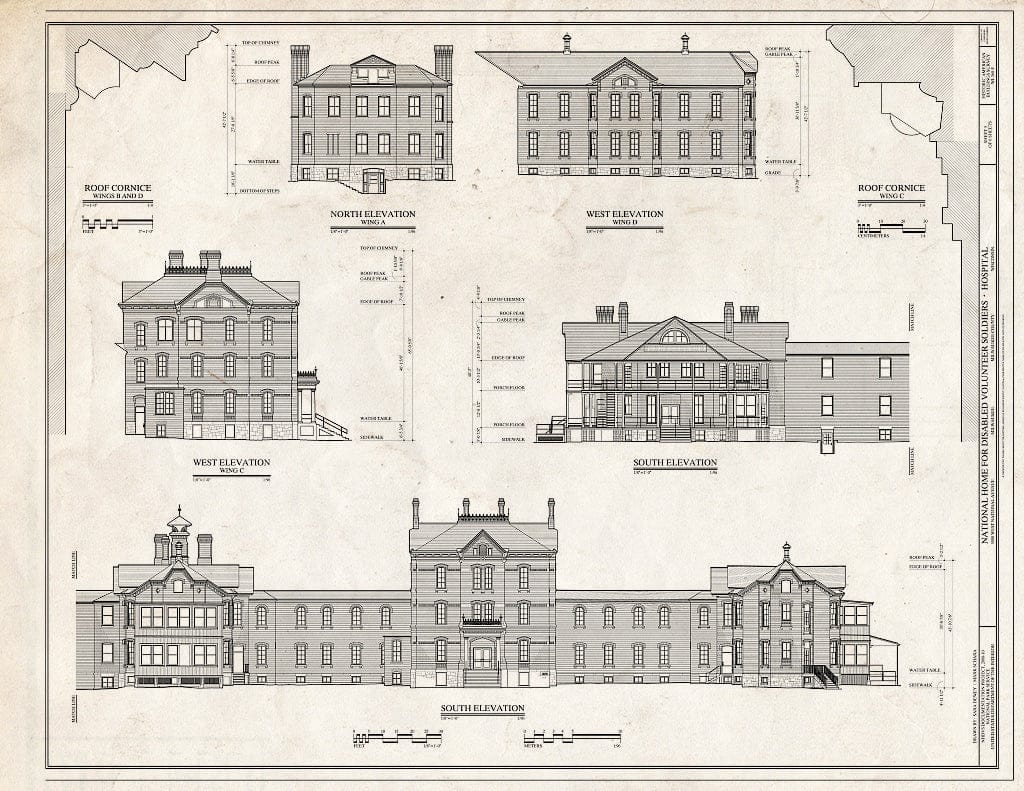 Blueprint Elevations - National Home for Disabled Volunteer Soldiers, Northwestern Branch, Hospital, 5000 West National Avenue, Milwaukee, Milwaukee County, WI