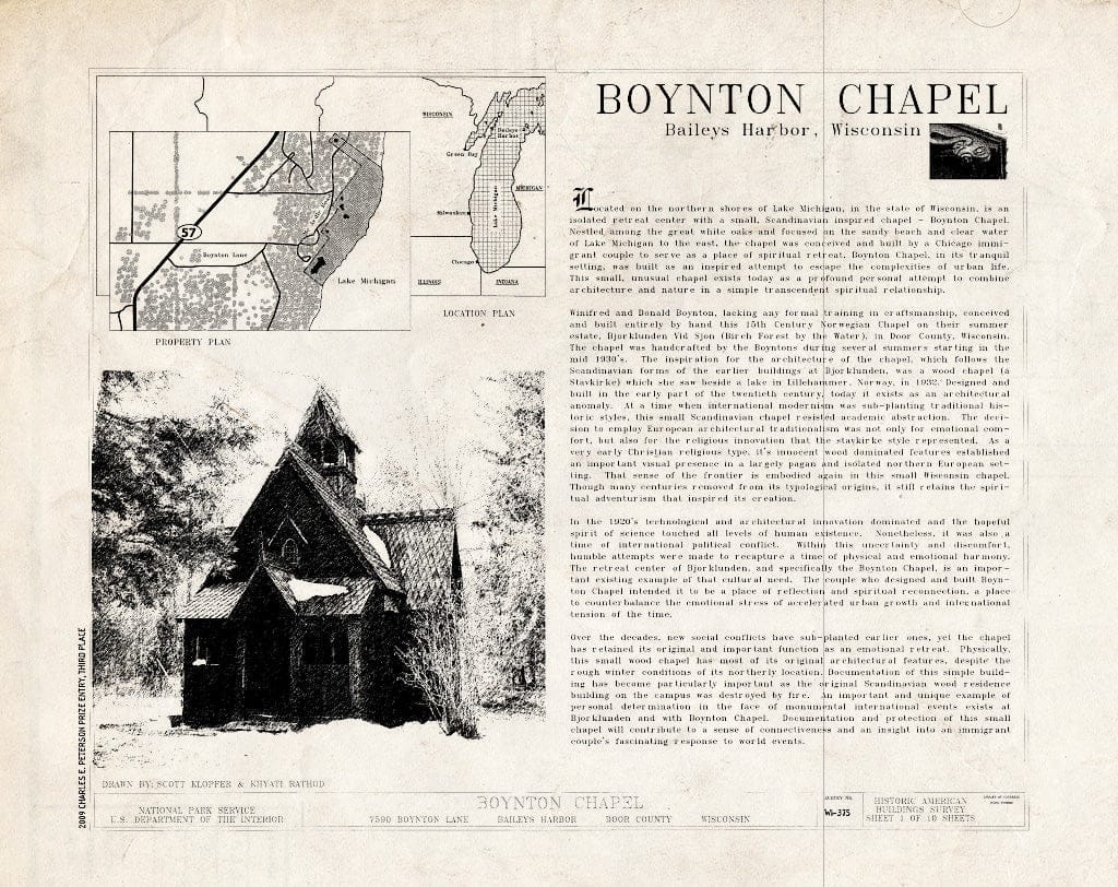 Blueprint Cover Sheet - Boynton Chapel, 7590 Boynton Lane, Baileys Harbor, Door County, WI