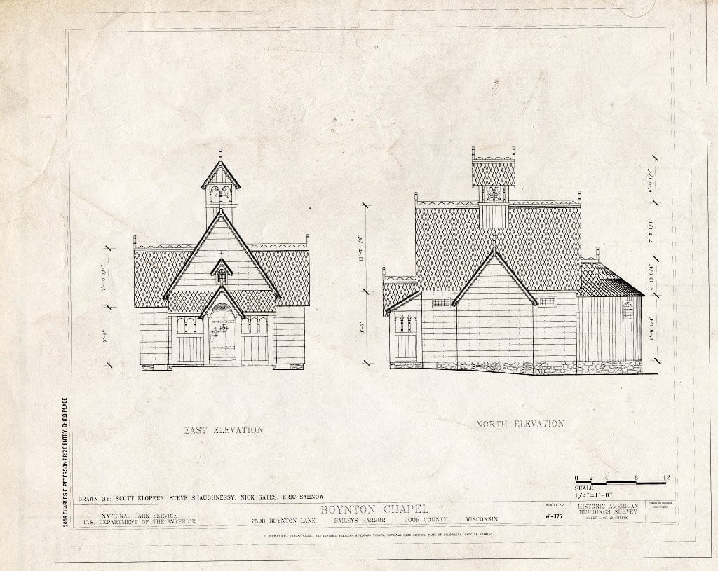 Blueprint East & North Elevations - Boynton Chapel, 7590 Boynton Lane, Baileys Harbor, Door County, WI