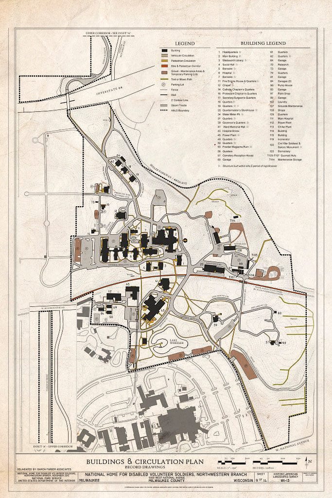 Blueprint Buildings and Circulation Plan - National Home for Disabled Volunteer Soldiers, Northwestern Branch, 5000 West National Avenue, Milwaukee, Milwaukee County, WI